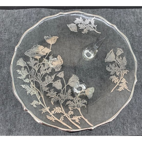 Silver City Glass Co. 3 Footed Dish 7.5" across, 1.25" Height Clear, Silver G - Picture 1 of 4